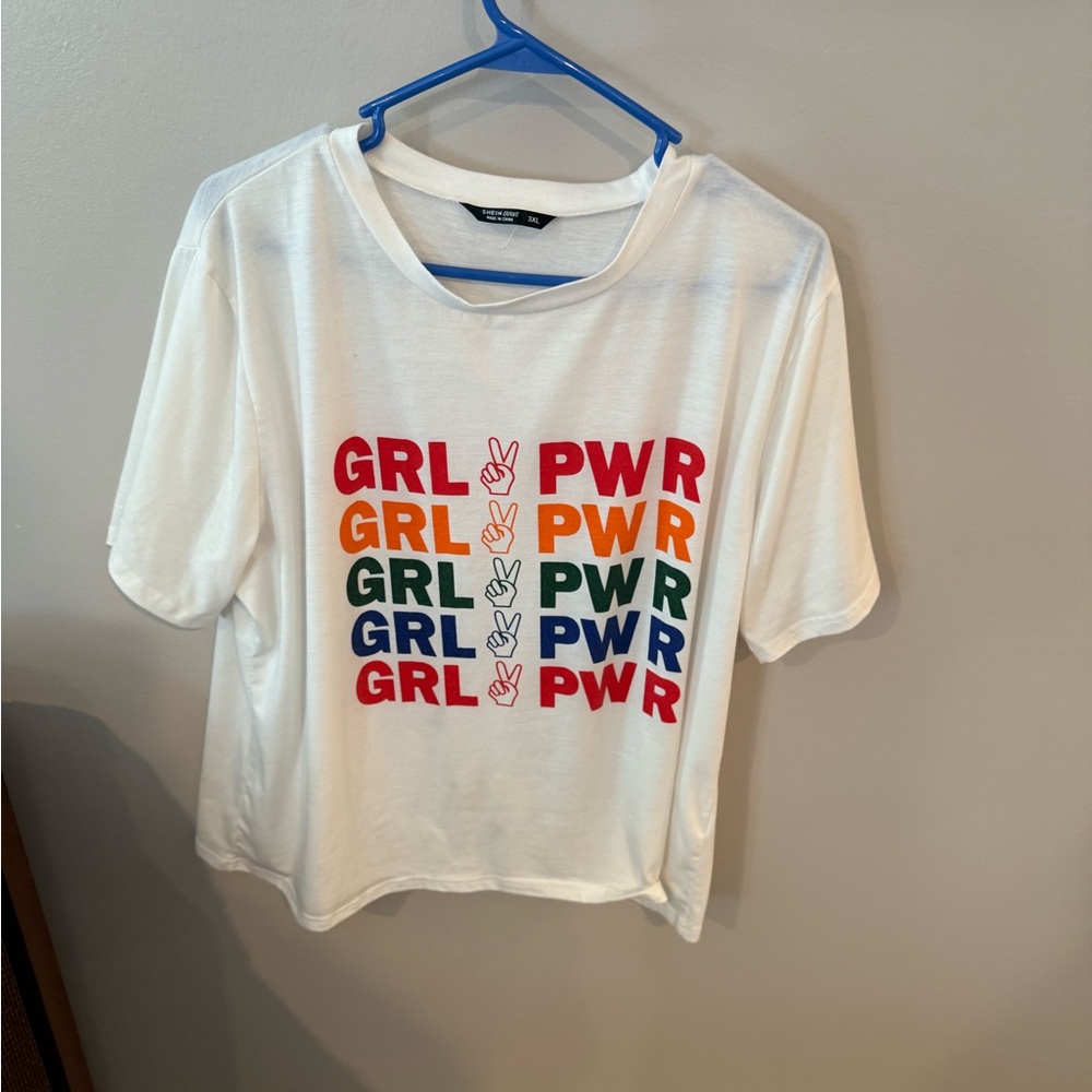 SHEIN White GRL PWR Graphic Tee